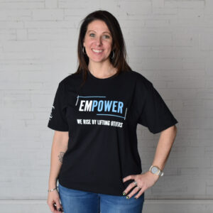Black short sleeved "Empower" shirt