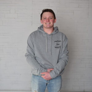 Gray hoodie with black Self Love Beauty logo