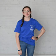 Short sleeved royal blue shirt with logo