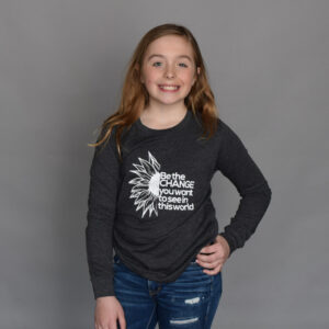 Black long sleeved "be the change you want to see in this world" shirt