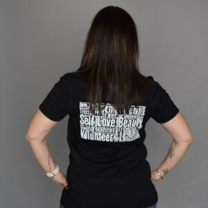 short sleeved black t-shirt with SLB logo
